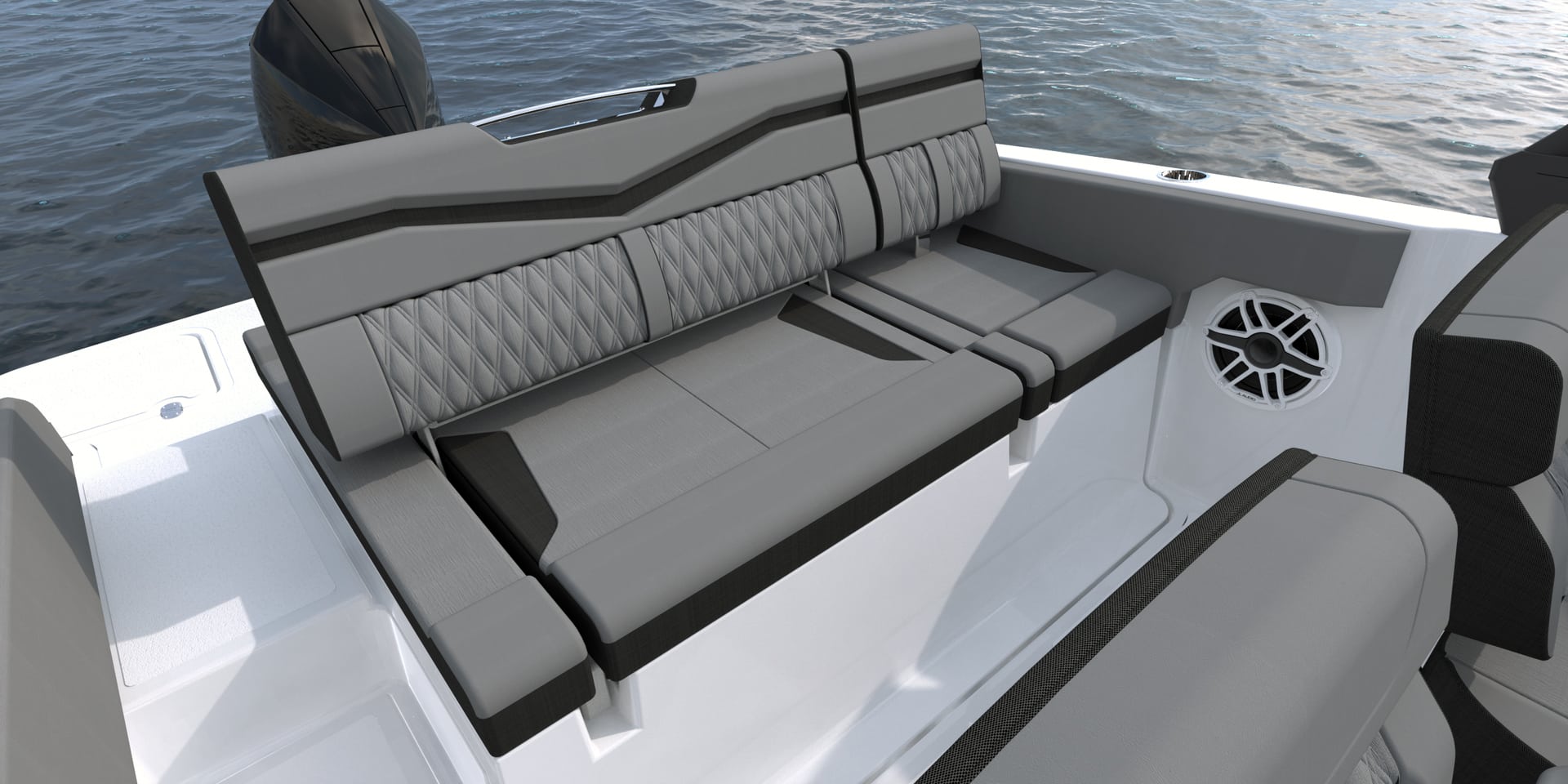 Convertible aft lounge seating aboard the Monterey Elite 23 OB