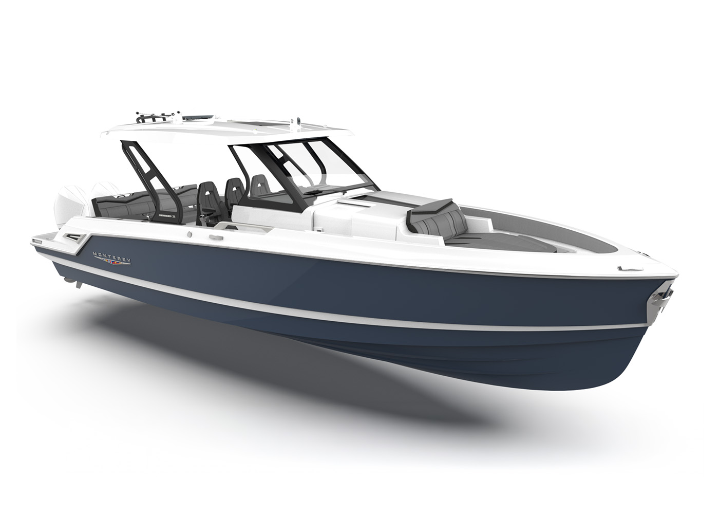 Monterey Elite 34 luxury outboard cruiser with hardtop and twin outboards